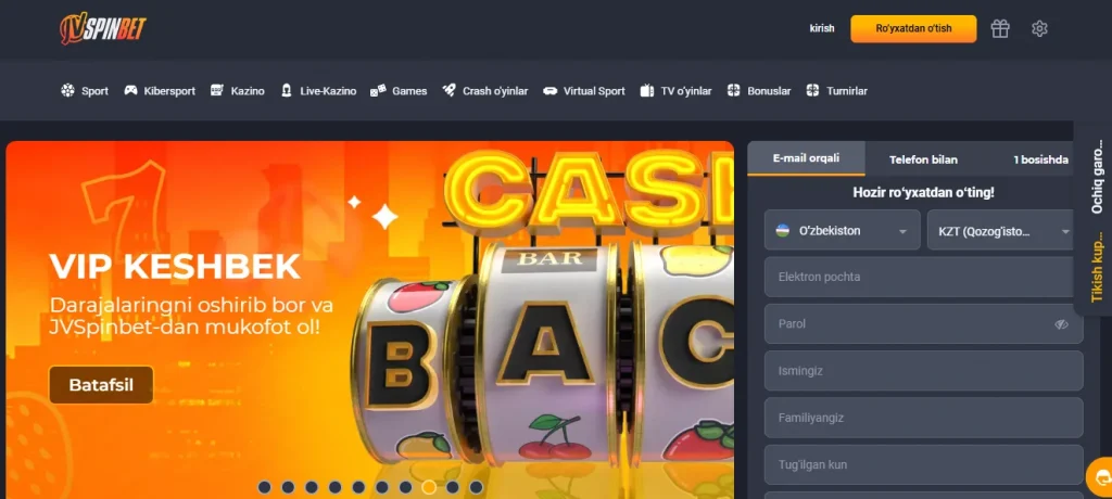 Register on the JVSpinBet website